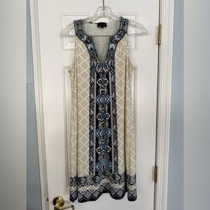 Hale Bob Beige and Navy Geometric Midi Dress